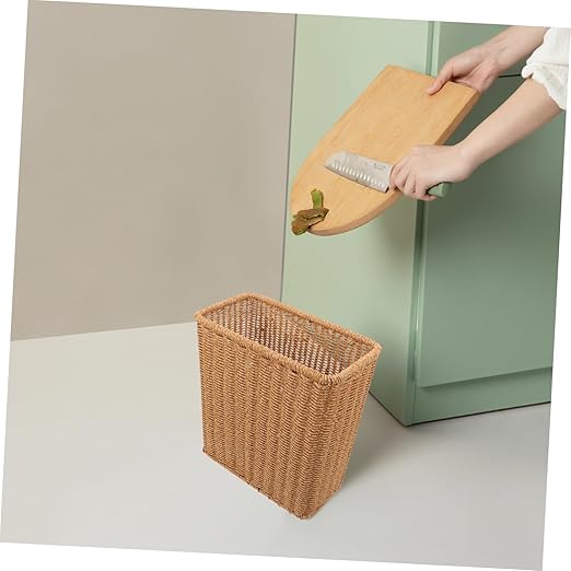 Woven Wastebasket Trash Can Multipurpose Storage Basket for Bathroom Kitchen Office Lightweight Rustic Design