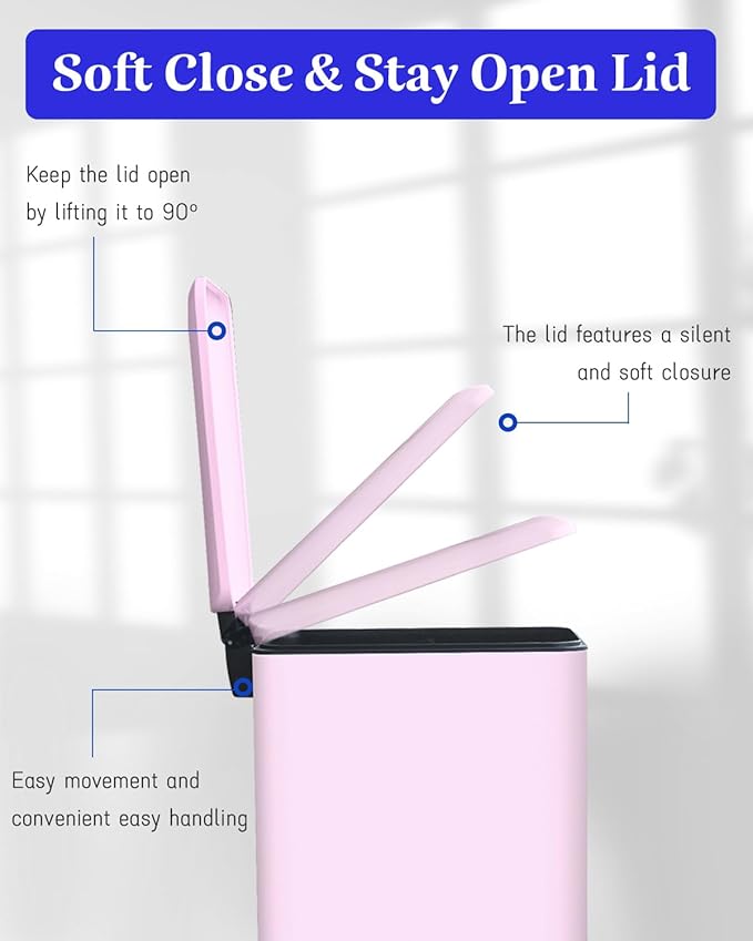 8 Gallon Step Trash Can with Soft Close Lid 30L Stainless Steel Garbage Can Fingerprint Resistant with Removal Inner Bucket Pink Trash Can for Home Kitchen Laundry Room Office Bathroom