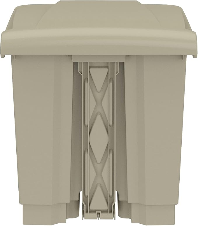 Safco Step-On Indoor Plastic Trash Can Hands-Free Disposal 8 Gallon Tan