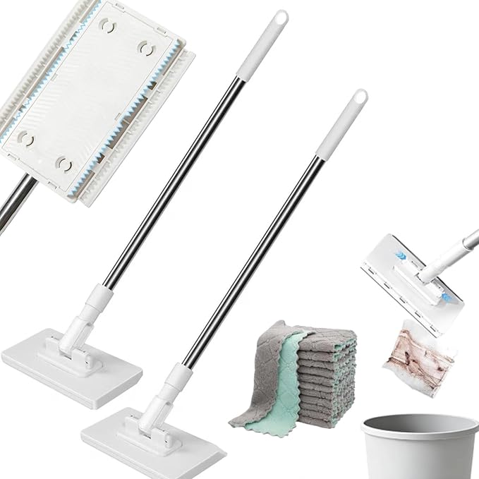Clip to Grip Mini Mop Snap &amp Grip Zero-Touch Cloth Changing Mops Self-Squeeze Hands-Free Wet &amp Dry Cleaning mops for Kitchen Bathroom Desktop &amp Small Spaces (2 mop + 20 Cloths)