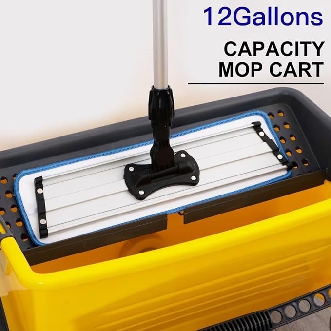 Matthew Cleaning Microfiber Finish Bucket with SievePress Wring Mop Bucket for Microfiber Flat Mops Mop Bucket with Non-Marking Casters Wheels44 Yellow