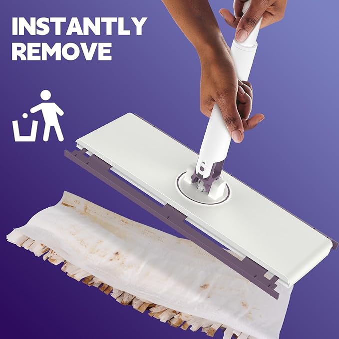 Sweeper Mop for Floor Instantly Attach &amp Remove Cloth Touch-Free Compatible with Swiffer Pads Clamp Dust Mop