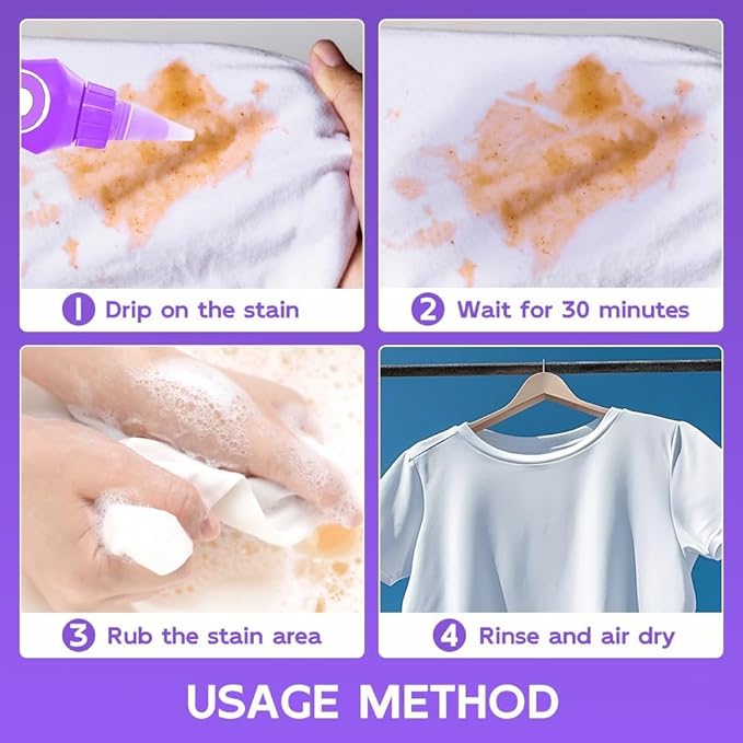 Upgrade Active Enzyme Laundry Stain Remover New Fast Laundry Stain Remover Clothes Oil Stain Remover White Shirt Guardian Garment Stubborn Stain Cleaner Oil Remover (2pc)