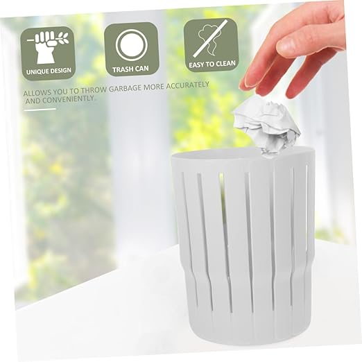 Small White Open-Top Trash Can Thickened Hollow Wastebasket Plastic Garbage Bin for Office Bedroom Home Multi-Function Waste Container