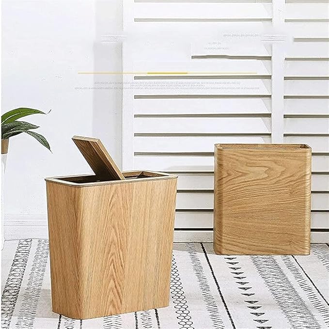 Garbage Can Walnut/Curved Willow Trash Can Wastebasket Square Garbage Bin for Living Room BedroomBathroom/Curved Willow Brown
