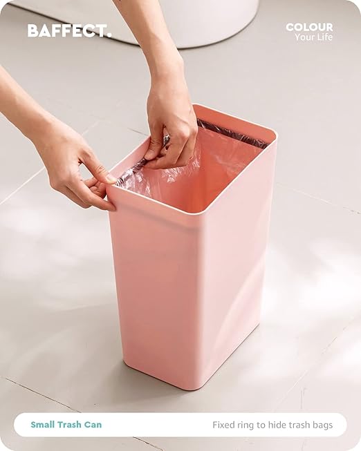 Baffect Small Trash Can with Lid Waste Basket Bathroom Garbage Can Dorm Room Essentials for Bedroom Office College-2.1 Gallon (Pink)