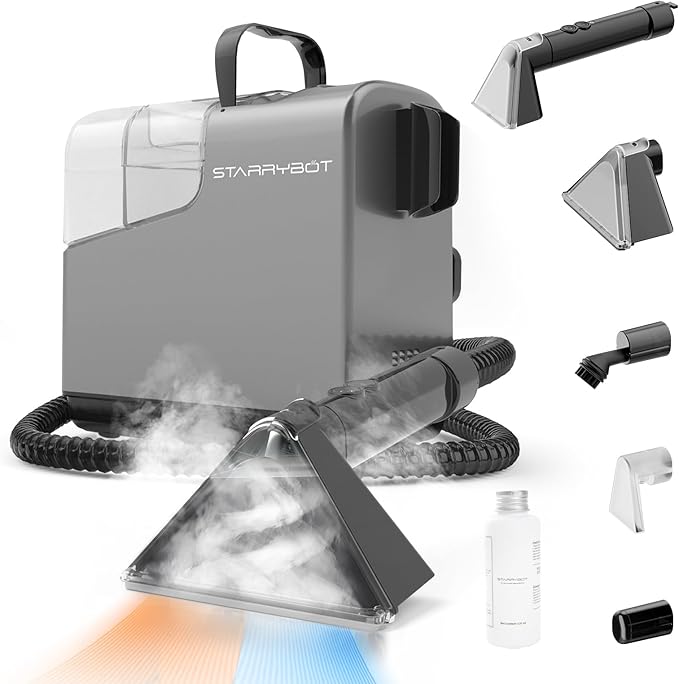 Portable Carpet Cleaner Machine with Steam and Heating Techology18Kpa Powerful Suction with Versatile Tools for Pets CouchSpot Cleaner for Stairs/Furniture/Rug(Gray)