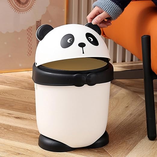BESPORTBLE Small Panda Trash Can with Flip Lid Reusable Plastic Desktop Garbage Bin for Bathroom Bedroom Kitchen Countertop Wastebasket