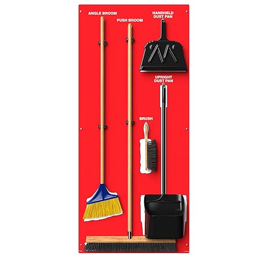 Clean &amp Sweep 5S Shadow Board/Wall Mount Broom Holder 68 x 30 Board 5S Cleaning Station - with Broom and Dustpan Set Included Made in The USA by AccuformNMC Red/White PSB616RDWT
