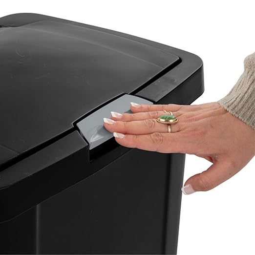 Sterilite 13 Gallon TouchTop Narrow Plastic Wastebasket with Secure Titanium Latch for Kitchen Bathroom and Office Use Black (8 Pack)