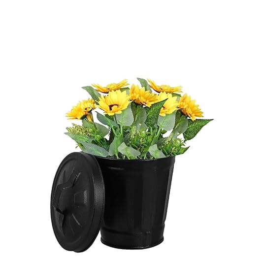 5pcs Mini Lidded Tiny Trash Can Set Galvanized Iron Desktop Organizer and Flower Pot for Living Room Bedroom Black 9x9.5x6cm Wastebasket for Tabletop Storage and Small Garbage