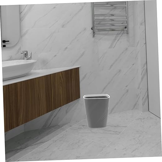 Large Capacity Plastic Trash Can with Press Ring for Bathroom Bedroom Kitchen Office Space-Saving Grey Wastebasket for Home and Commercial Use
