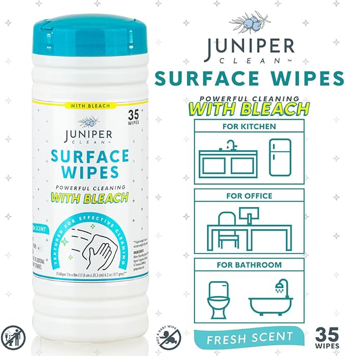 12 Pack Surface Cleaning Wipes with Bleach All-Purpose Cleaner for Bathroom Kitchen Office 420 Count Canister 7.5 x 7 Sheet Fresh Scent Lint Free &amp Durable