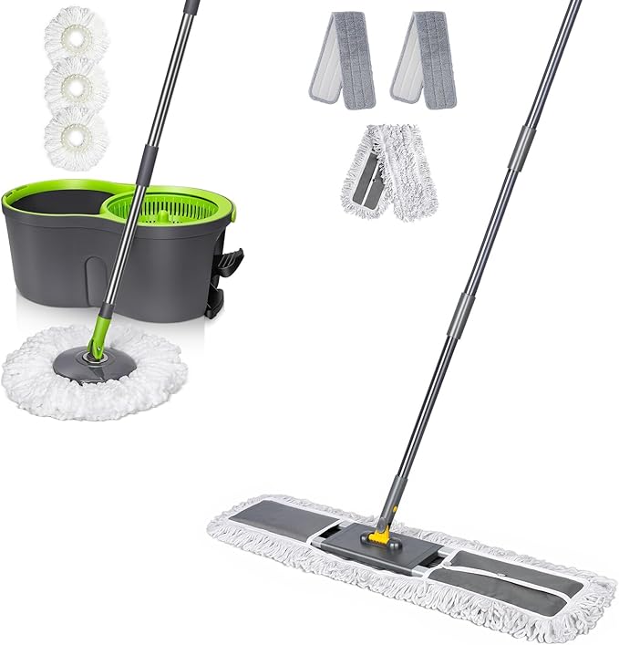Masthome 36 Commercial Mop with 3 Microfiber Pads &amp Pedal Spin Mop and Bucket with Wringer Set and 3 Mop Pads - Home &amp Office Suitable