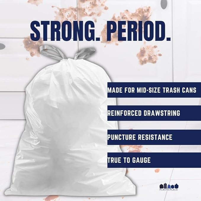 Plasticplace 13 Gallon Trash Bags │ 1.2 Mil │ White Extra-Large Drawstring Garbage Can Liners │ 24 x 31 (50 Case) (Pack of 2)