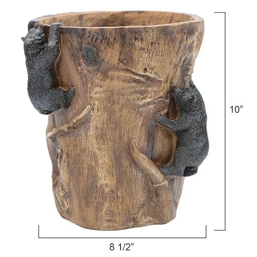 BLACK FOREST DECOR Climbing Black Bears Waste Basket – Rustic Bathroom Trash Can – 8.5 x 10