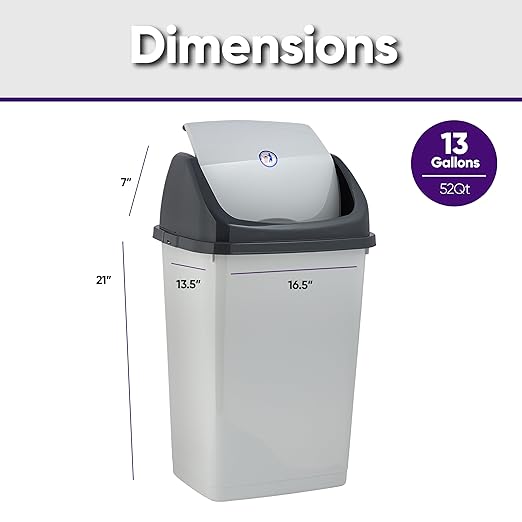 Superio Kitchen Trash Can 13 Gallon with Swing Lid Plastic Tall Garbage Can Outdoor and Indoor Large 52 Qt Recycle Bin and Waste Basket for Home Office Garage Patio Restaraunt (Smoke)