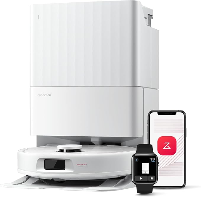 roborock Qrevo Series Robot Vacuum and Mop 8000Pa Suction Upgraded from Qrevo S Anti-Tangle Brush Smart Obstacle Avoidance Auto Mop Washing All-in-One Dock 200RPM Spinning Mops White(QV 35A)