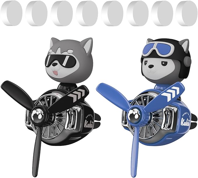 2Pcs Car Air Fresheners Cute Bear Pilot Automotive Air Outlet Creative Car Perfume Diffuser Automotive Accessories Air Vent Decoration with 8 Fragrant Tablets (Black 3+Blue 2)