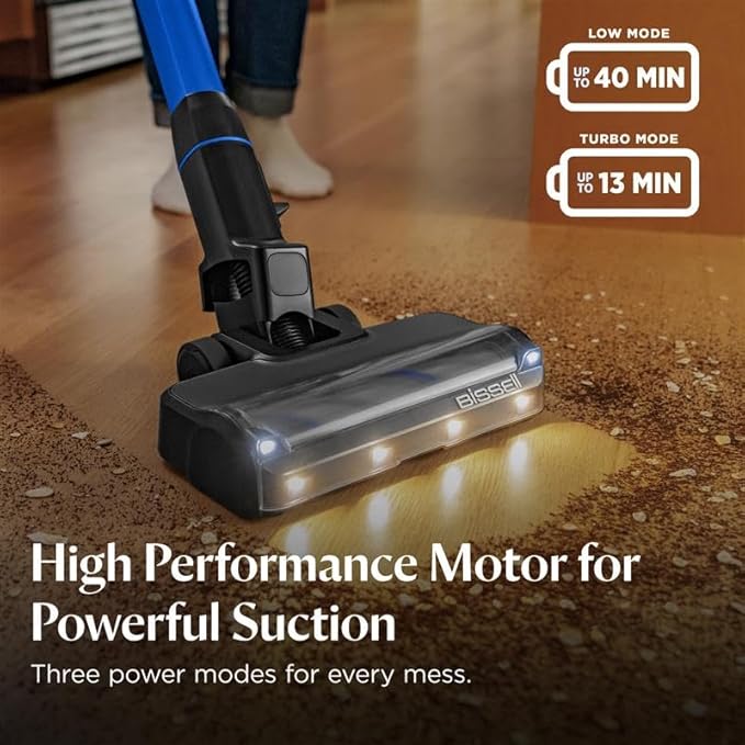 Bissell PowerClean FurFinder 200W Self-Standing Cordless Vacuum w/Tangle Free Brush Roll Strong Suction Removeable Battery Wall Mount Upholstery Tool &amp Bright Headlights