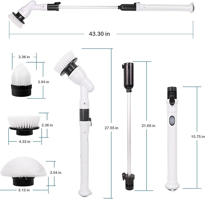 2020 New Electric Spin Scrubber 360 Power Bathroom Scrubber with 3 Multi-Purpose Replaceable Brush Heads for Cleaning Shower Floor Tile Grout &amp Kitchen