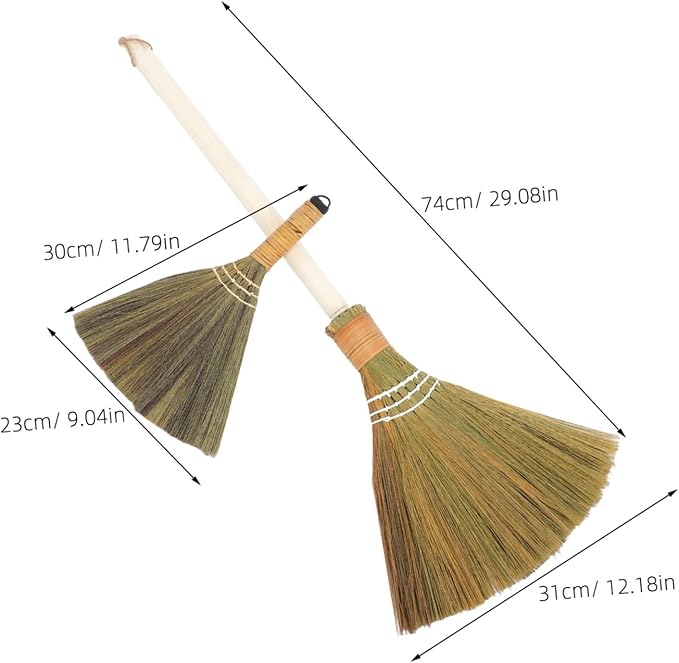 PRETYZOOM 2pcs Elegant Handmade Soft Bristle Broom Removable Handle Small Whisk Broomstick for Living Multipurpose Cleaning Tool