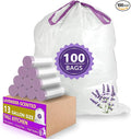 13 Gallon Trash Bags Lavender Scented (100 Count) Tall Kitchen Drawstring Garbage Bags 10-13 Gallon High Density Bags (White)