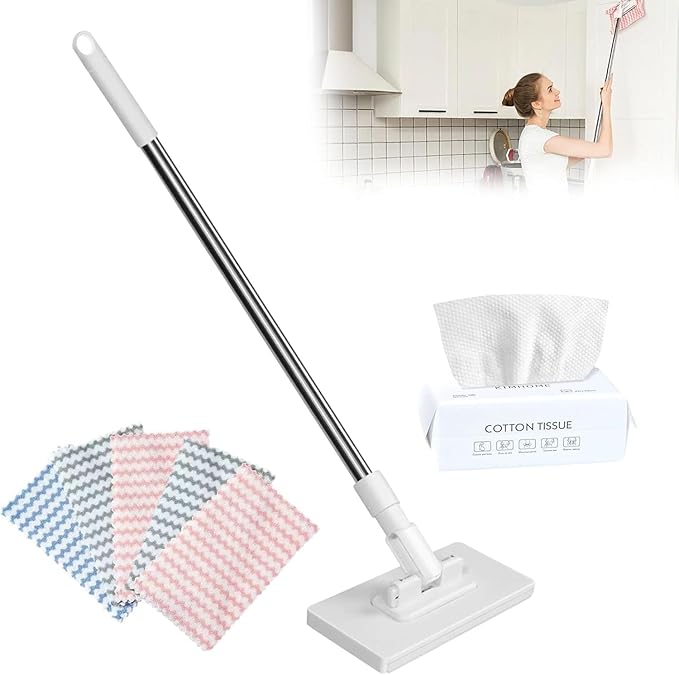 Mini face Towel Lazy-Person Style mop with Locking Head and extendable Gap dust Collector for Cleaning 100 cm Long Handle Floor Sweeping Rod That can be Used for Flat Sweeping (1 mop + 10 Cloths)
