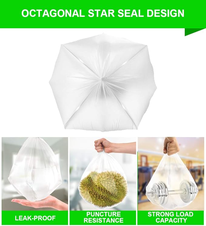 FORID 13 Gallon Trash Bags - Clear Plastic Garbage Bags Medium Tall Trash Can Liners for Kitchen Office Home Waste Bins Unscented One Box with 5 Roll 110 Count 55 Liter - Thick &amp Durable Trash Bag