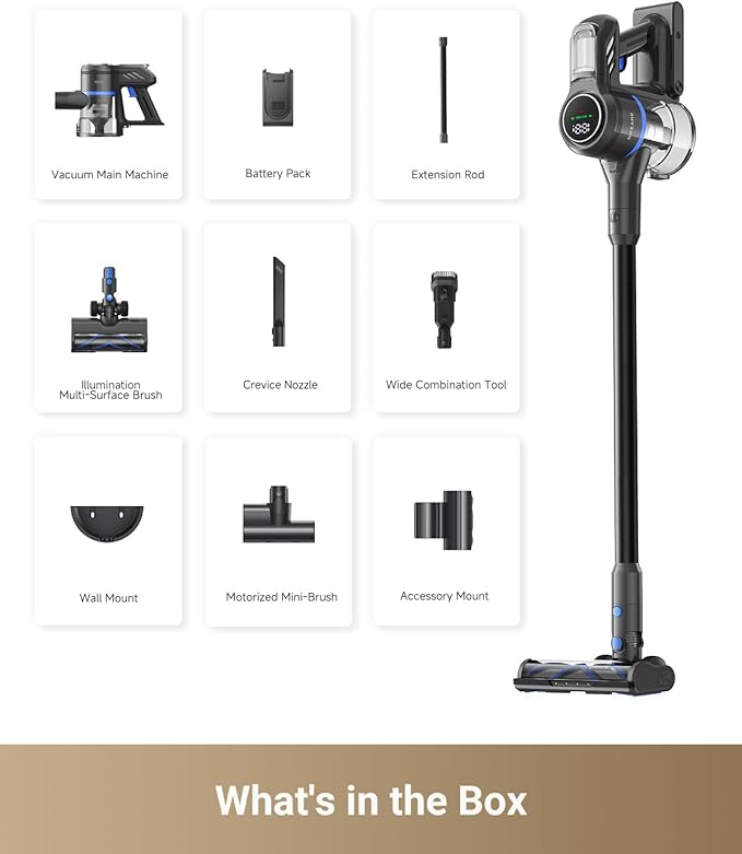 MOVA J30 Cordless Vacuum Cleaner144AW Powerful Suction 180° Folding Tube Cleans Corners 4-in-1 Stick Vacuum 60Min Runtime Anti-Tangle Brush with Lights Deep Clean Pet Hair Hard Floor Carpet