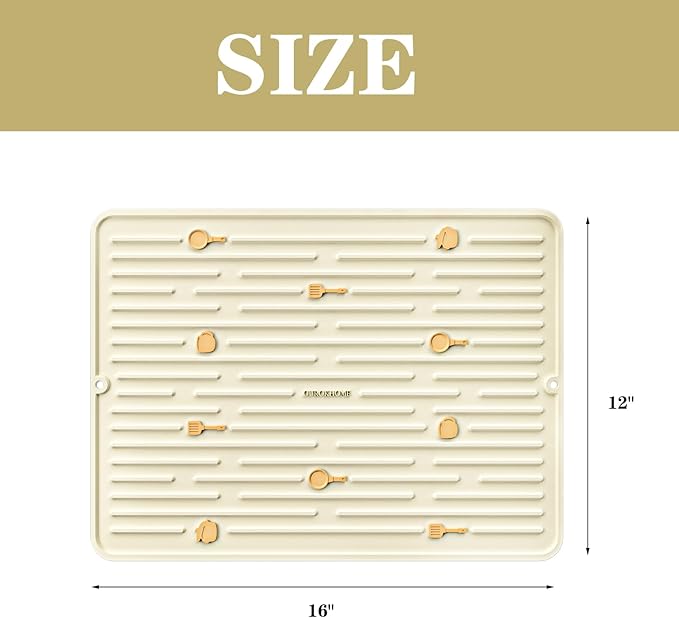 Ourokhome Dish Drying Mat for Kitchen Counter Slip Resistant Dish Mat Thickening Folding Quick Dry Heat Resistant Sink Mats Fits Under Rack Refrigerator or Drawer liner 12x16 White