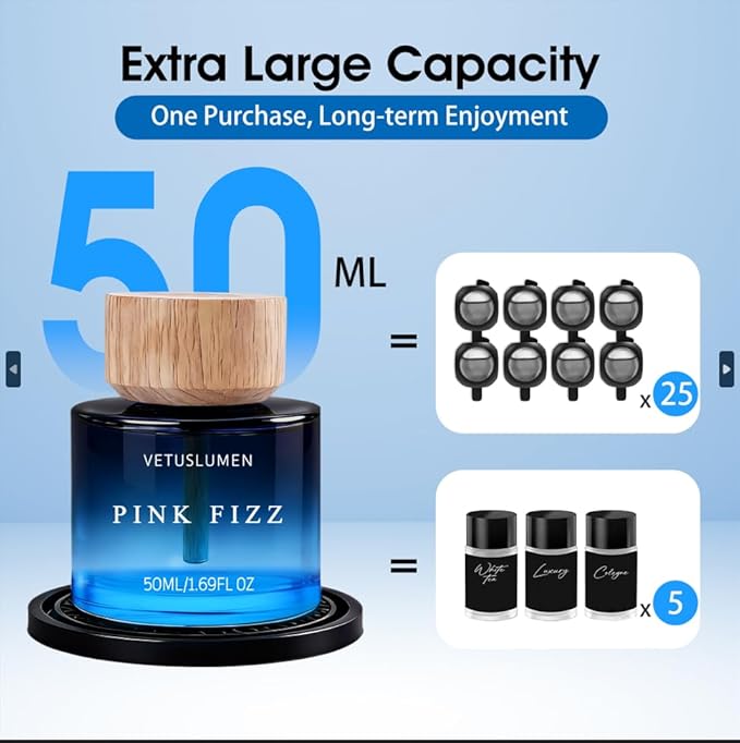 6 Pack Car Air Freshener 50ml (1.7fl oz) / Each Large Capacity Air Freshener Diffuser Set Natural Essential Oil Fragrance Aromatherapy Long-Lasting Scent for Car Cup Holder Accessories