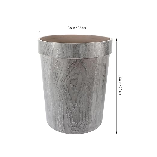Retro Imitation Wood Grain Trash Can Wastebasket 25X25X30.7Cm Gray Plastic Garbage Container for Kitchen Bathroom Living Room Home Use