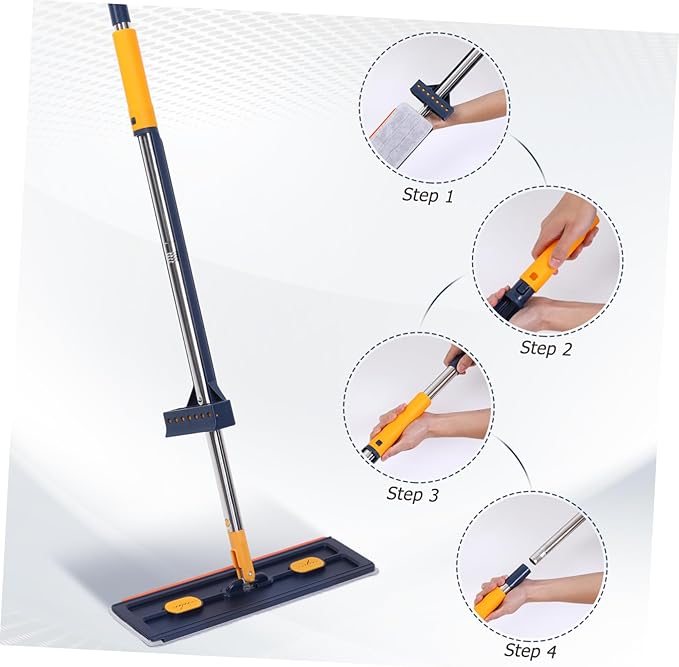OUNONA Flat Mop with Reusable Pads Thick Absorbent Floor Cleaning Mop for Hardwood and Tile Rotating Multi Functional with Comfortable Grip Handle Easy Storage Upright Design Blue