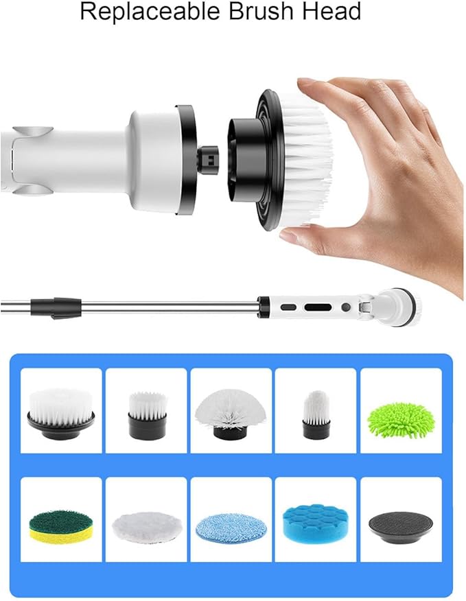 Electric Spin Scrubber with Replaceable Brush Heads Detachable Handle Power Brush for Bathroom Floor Tile Cordless Shower Scrubber