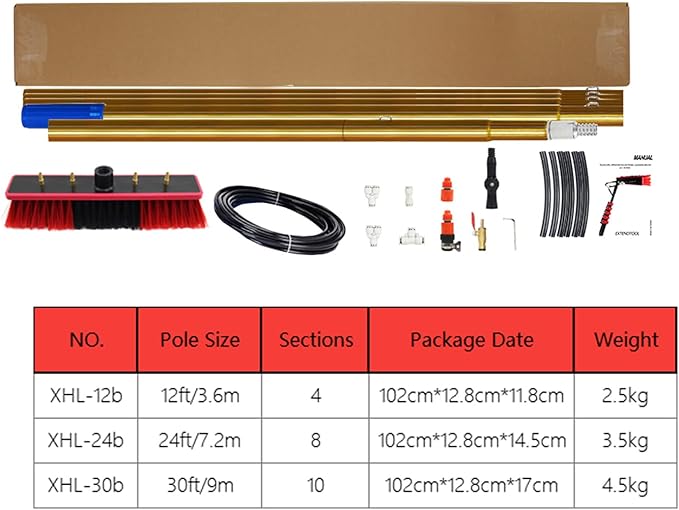 Window Cleaning Pole Water Fed Telescopic Brush Extendable Cleaner Conservatory Roof Cleaning Photovoltaic Solar Panels-18FT