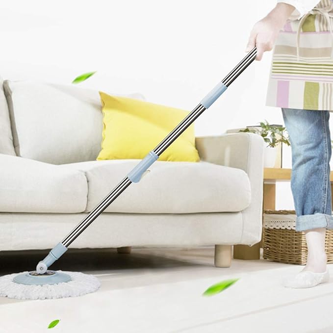 MopSpin Bucket Floor Cleaning System with Extended Adjustable Handle and 2 Microfiber Pads