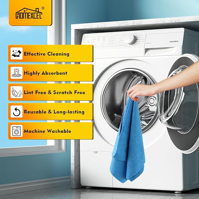 HOMEXCEL Blue Microfiber Cleaning Cloths 100 Pack Reusable Cleaning Rags Shop Towels - Bulk Multipurpose Microfiber Towels Lint Free Cleaning Towels for Car House &amp Kitchen 11.5 x 11.5 inch