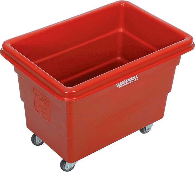 Global Industrial 6 Bushel Plastic Bulk Box Truck Direct Mount Base 500 lbs. Capacity 3 Non-Maring Rubber Casters Red 33-2/5L x 23 W x 24-1/2H