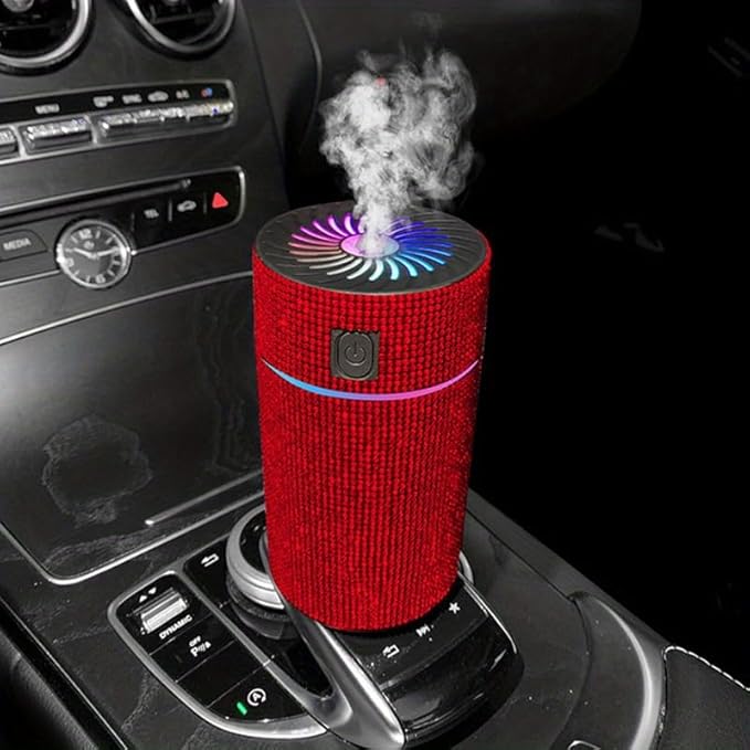 Luxury Rhinestone Car Diffuser Humidifier With LED Light Auto Air Purifier Aromatherapy Diffuser Air Freshener Car Accessories (white)