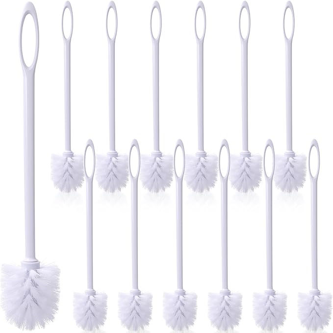 12 Pcs 17.3 Inch White Toilet Brush Bulk with Hook Hole Long Handle Toilet Bowl Cleaner Scrubber for Bathroom Household Cleaning Supplies Christmas Home Gifts