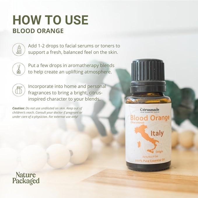 Blood Orange Essential Oil - Direct from Citrusmade in Sicily - Pure Essential Oil for Diffusers and Aromatherapy - Natural Citrus Scent | 100% Pure Therapeutic Grade (8oz)