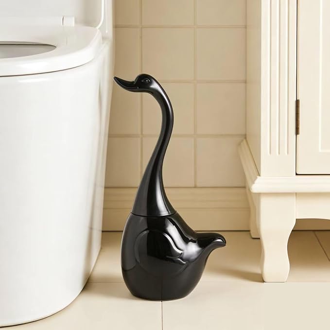 Ceramic Toilet Brush and HolderCute Bathroom Decor Toilet Bowl Brush Household Cleaning Tool for BathtubBlack