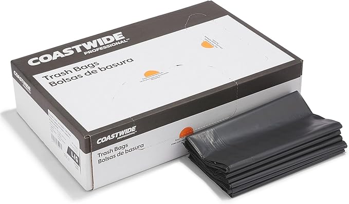 BRIGHTON Black Professional Super Heavy Recycled Content Trash Bags 40-45 Gallon 100 Bags/Box