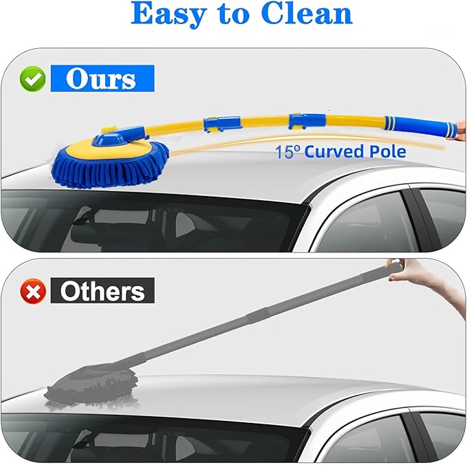 Upgrade Car Wash Brush with Long HandleChenille Microfiber Car Cleaning Brush Supplies Kit Car Wash Mop Accessories Car Washing Brush with Scratch-Free Replacement Head(Blue