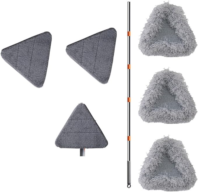 Portable Fold Triangle Head Floor Mop Cleaner Tool 360 Rotation Cleaning for Kitchen Walls and Ceilings Microfiber Pad(Combination-A)