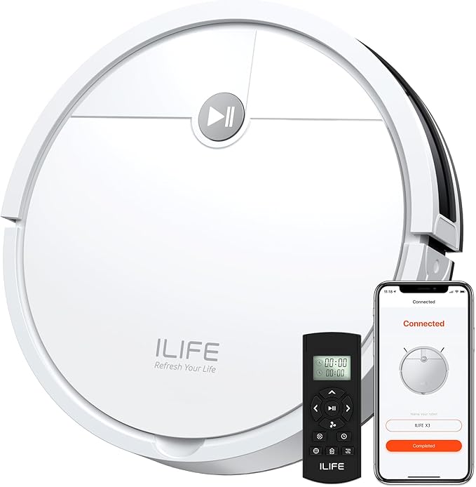 ILIFE X3 Robot Vacuum Cleaner Tangle-Free 3000Pa Suction 120 Min Runtime Self-Charging Robotic Vacuum 2.4GHz WiFi/App/Alexa Control Slim Quiet Ideal for Pet Hair and Hard Floors
