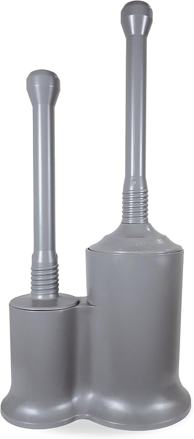 Master Plunger 500 &amp Toilet Brush Combo Set – Heavy-Duty Gray Toilet Plunger with High-Efficiency Brush and Holder – Durable Compact Bathroom Cleaning Kit