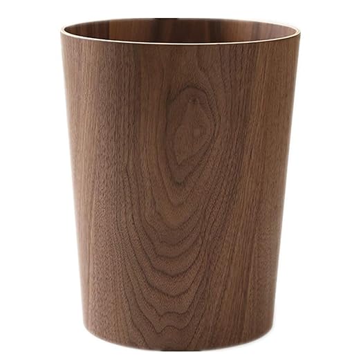 Round Stackable Wastebasket Natural Wood Garbage Recycling Bin for Bathrooms Kitchens Home Offices (Dark Wood)