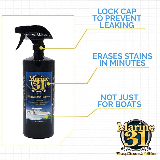 Marine 31 Mildew Stain Remover &amp Cleaner | Eliminates Stains from Marine Boat Home &amp Patio Surfaces | Cleans Bathrooms Showers &amp More | M31-371 | 32oz